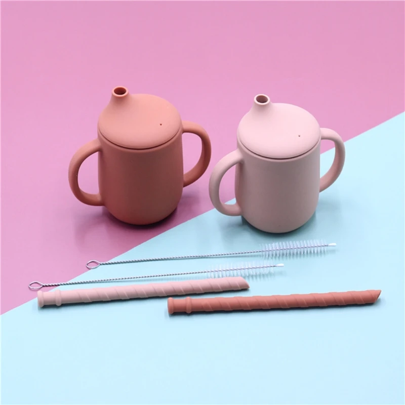 

3 Pcs/Set Baby Food Grade Silicone Feeding Sippy Cup Double Handle Drinking Straw Cups Toddler Infants Learning Drinkware 3XUC