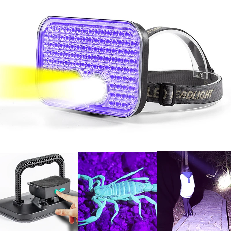 

111LED Scorpion Lamp Headlamp 395nm UV LED Bee-catching Handheld Searchlight 18650 Camping Fishing Head Torch Light 4 Modes