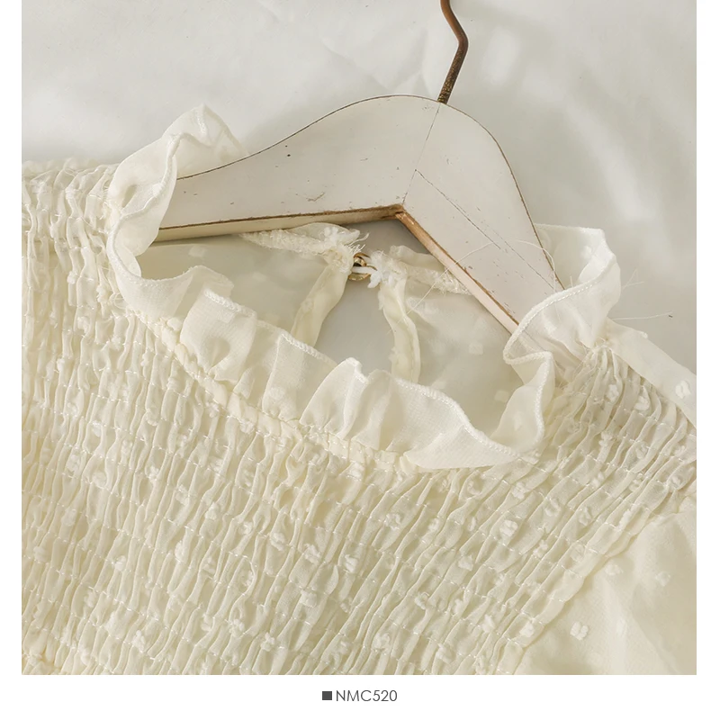 

Pleated Ruffles Patchwork Design Blouse Women Stand Collar Polka Dot Printed Korean Style Streetwear Female Pullover Shirts