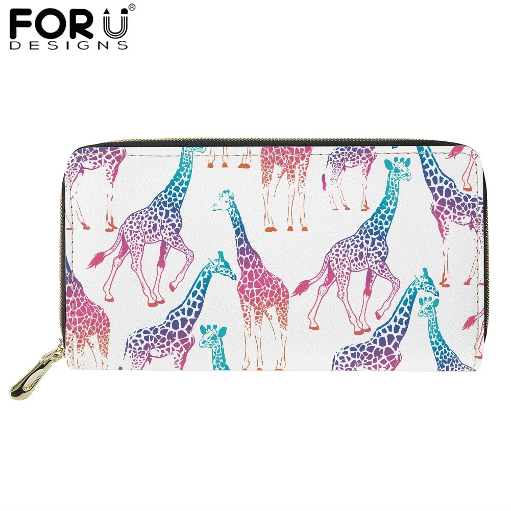 

FORUDESIGNS Hot Style PU Leather Wallet Cute Animal Giraffe Gradient Print Women Purse Casual Credit Card Holder Girls Money Bag