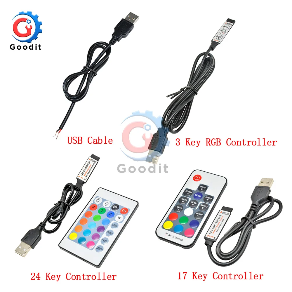 Светодиодная лента RGB с пультом дистанционного управления 5 В USB 3 17 24 клавиши |