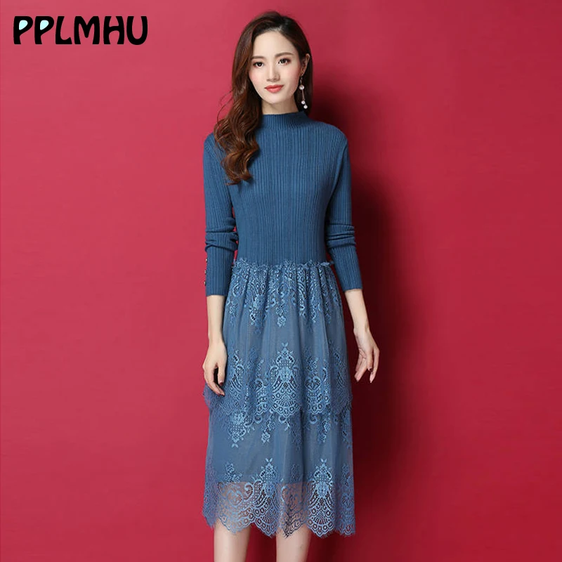 В винтажном стиле Повседневное кружевное платье с высоким плотно облегающим шею