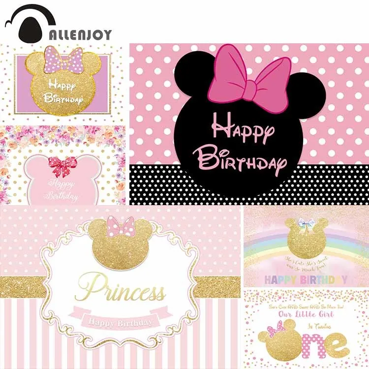 

Allenjoy mouse birthday party backdrop cute pink girl princess customize background Baby Shower newborn photocall banner