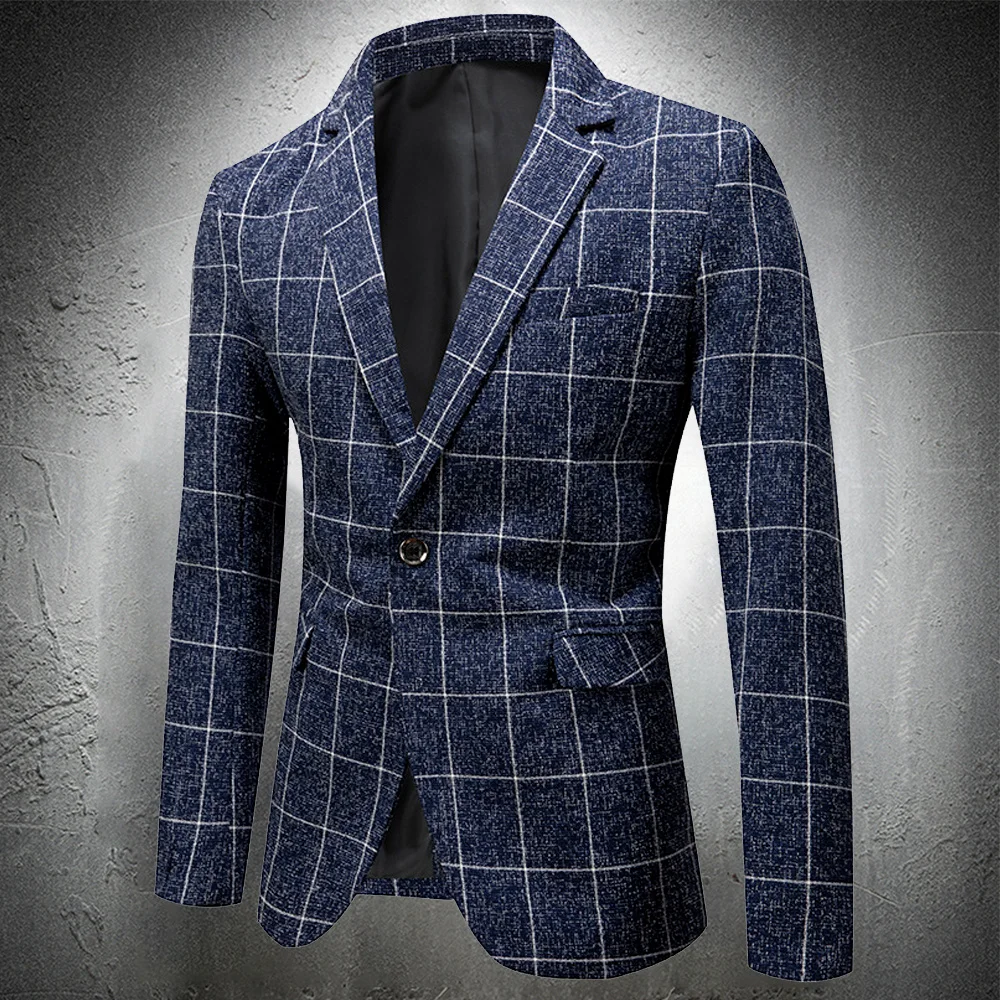 

Blazers for Men Fashion Casual Plaid Blazer Gentlmen Coat Business Men Cotton Lightweight Suit Jacket Slim Fit Outwear Coat 2021