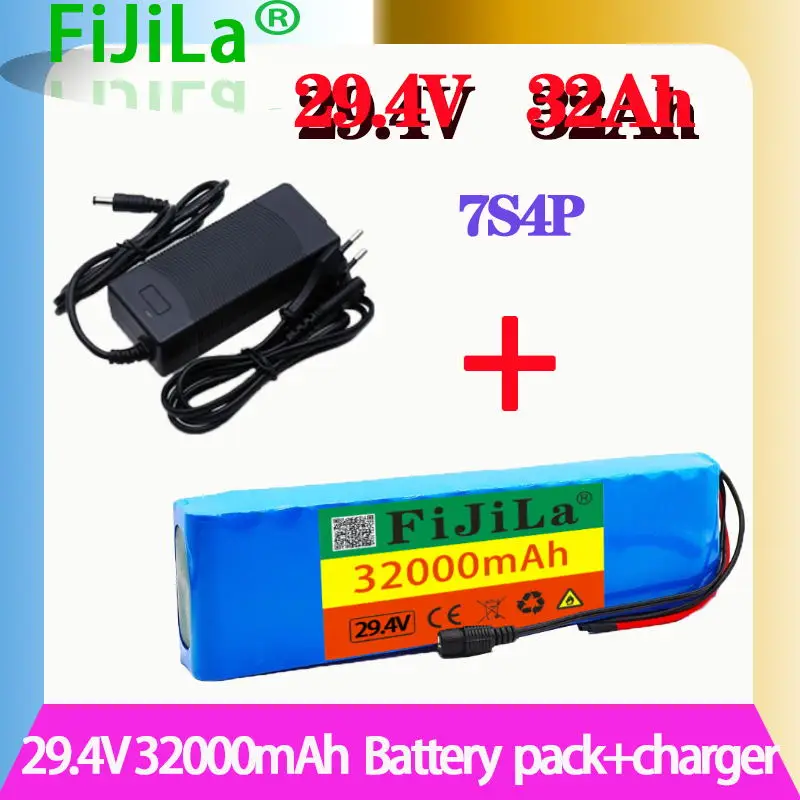 

100% 7S4P 24V 32000mAh 29.4V FOR Lithium-ion battery pack Built-in BMS electric bike unicycle scooter wheelchair motor + charger