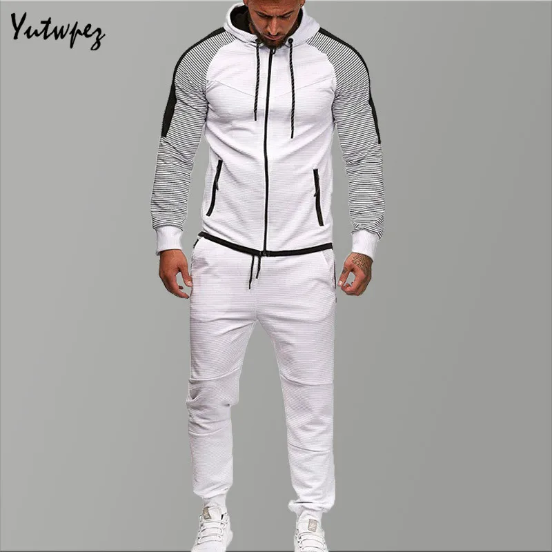 Спортивный костюм с капюшоном Мужские комплекты из двух частей белые мужские