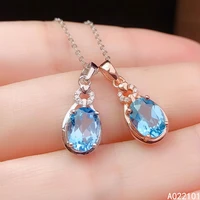 kjjeaxcmy fine jewelry 925 sterling silver natural blue topaz girl new elegant pendant necklace support test chinese style