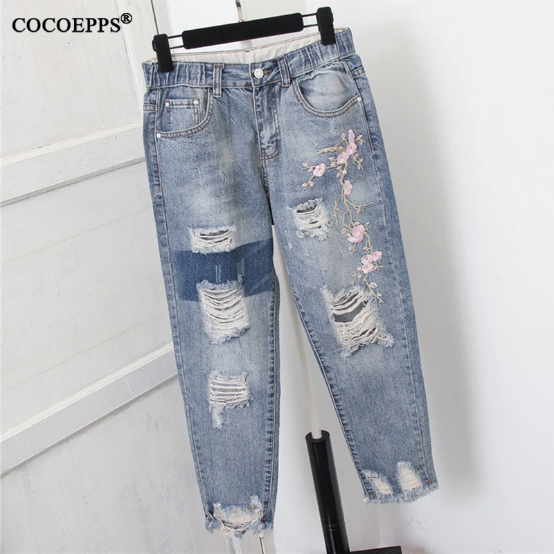 Женские рваные джинсы с высокой талией размеры до 5XL | Женская одежда