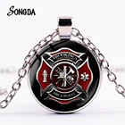 Ожерелье с символом Пожарника унисекс, выпуклый стеклянный кулон, длинная цепочка на шею, посеребренное крутое ювелирное изделие, 2021 подарок для мужчин