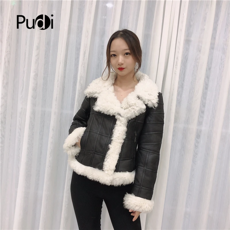 Pudi TX307705 женские зимние базовая мотоцикл натуральном овечьем меху куртка, пальто, женская Свободная натуральная меховая шуба, верхняя одежда
