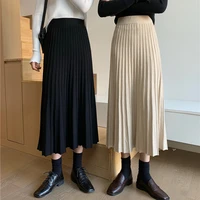 women thick knitted skirt black elegant a line high waist ribbing midi skirt korean 2022 autumn winter faldas femme jupes
