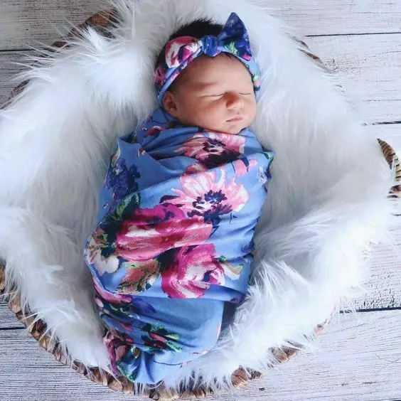

Newborn Baby Floral Swaddle Wrap Swaddling Sleeping Bag Blanket Headband Set Bedding