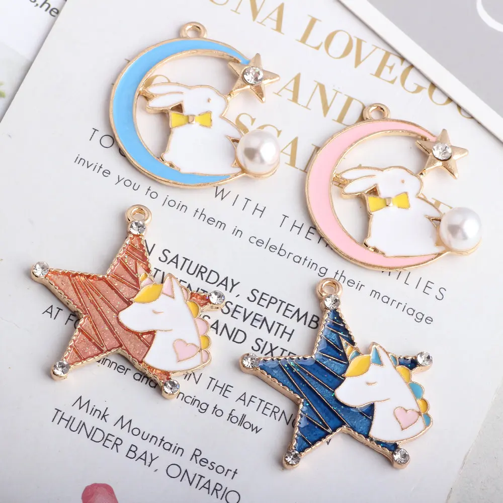 

K gold oil drop alloy Pendant Bracelet moon rabbit star pony for DIY, necklaces, earrings, accessories, jewelry and hardware