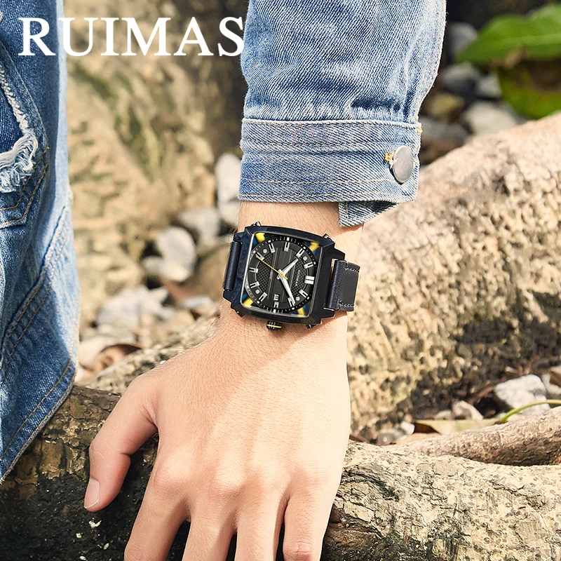 Мужские автоматические наручные часы MEGIR RUIMAS деловые Ретро-часы с прямоугольным