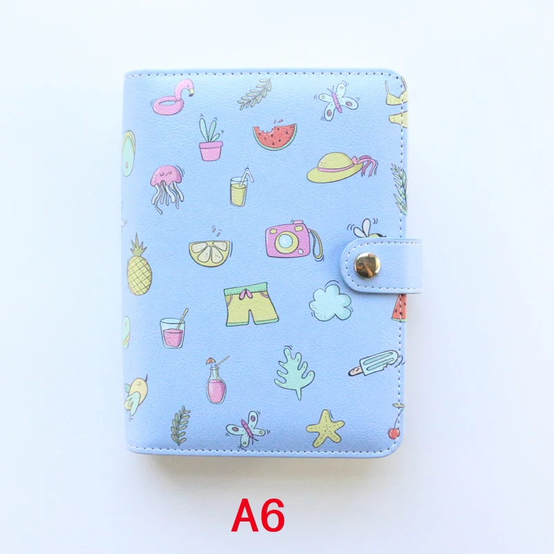 Domikee cute leather hardcover 6 rings binder planner agenda organizer office school refillable spiral notebooks stationery A5A6 - Цвет: A6  blue