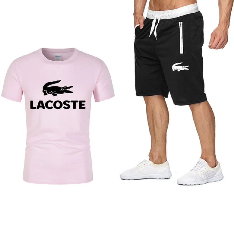 

Men's Tracksuit Summer Clothes Sportswear 2 Piece Set T Shirt Shorts Brand Track Clothing Male Sweatsuit Sports Short Suits