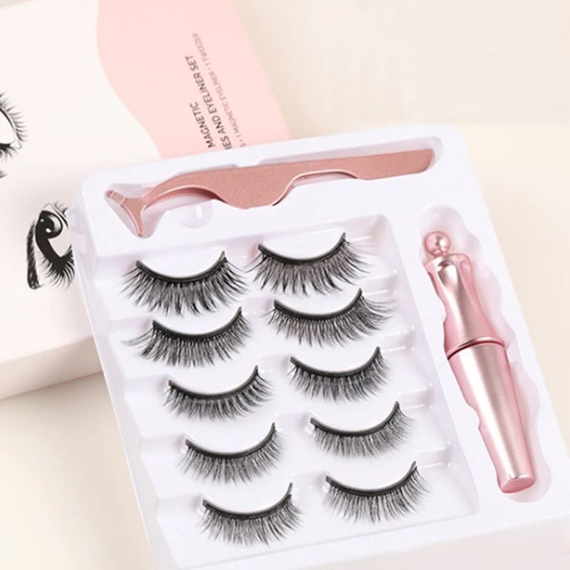 

5 Pairs Magnetic Eyelashes with Liquid Magnetic Eyeliner natural tabs magneticas cils magnetique Waterproof long lasting
