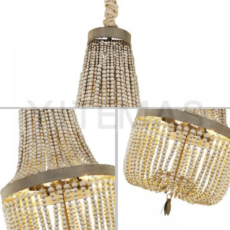 Винтажный деревянный подвесной светильник с бисером в американском стиле