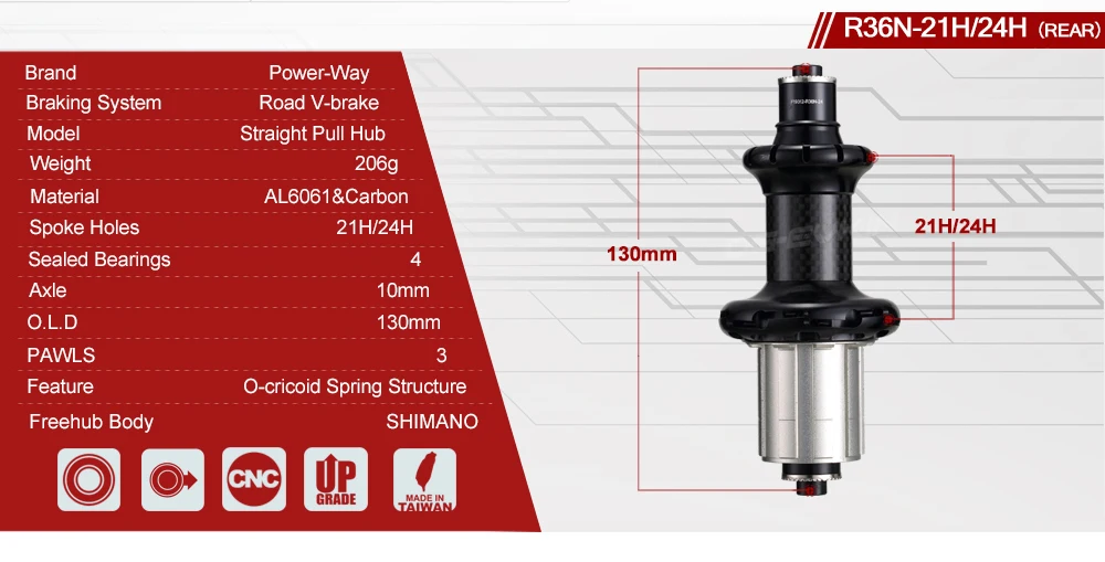 Супер легкие карбоновые ступицы Powerway R36 для внедорожников с 20/24 отверстиями |