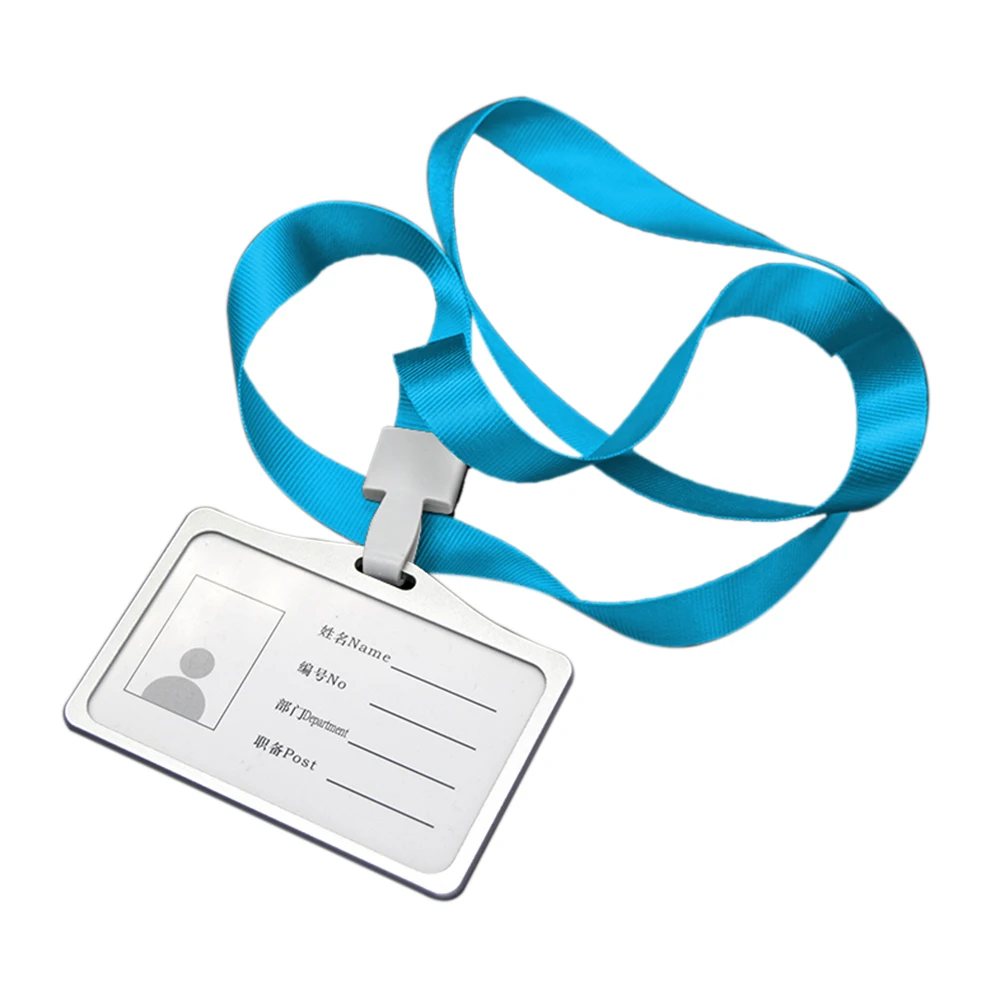 

Business Work Card Badge Holder with Lanyard Horizontal Transverse Aluminum Alloy ID Name Card Organizer