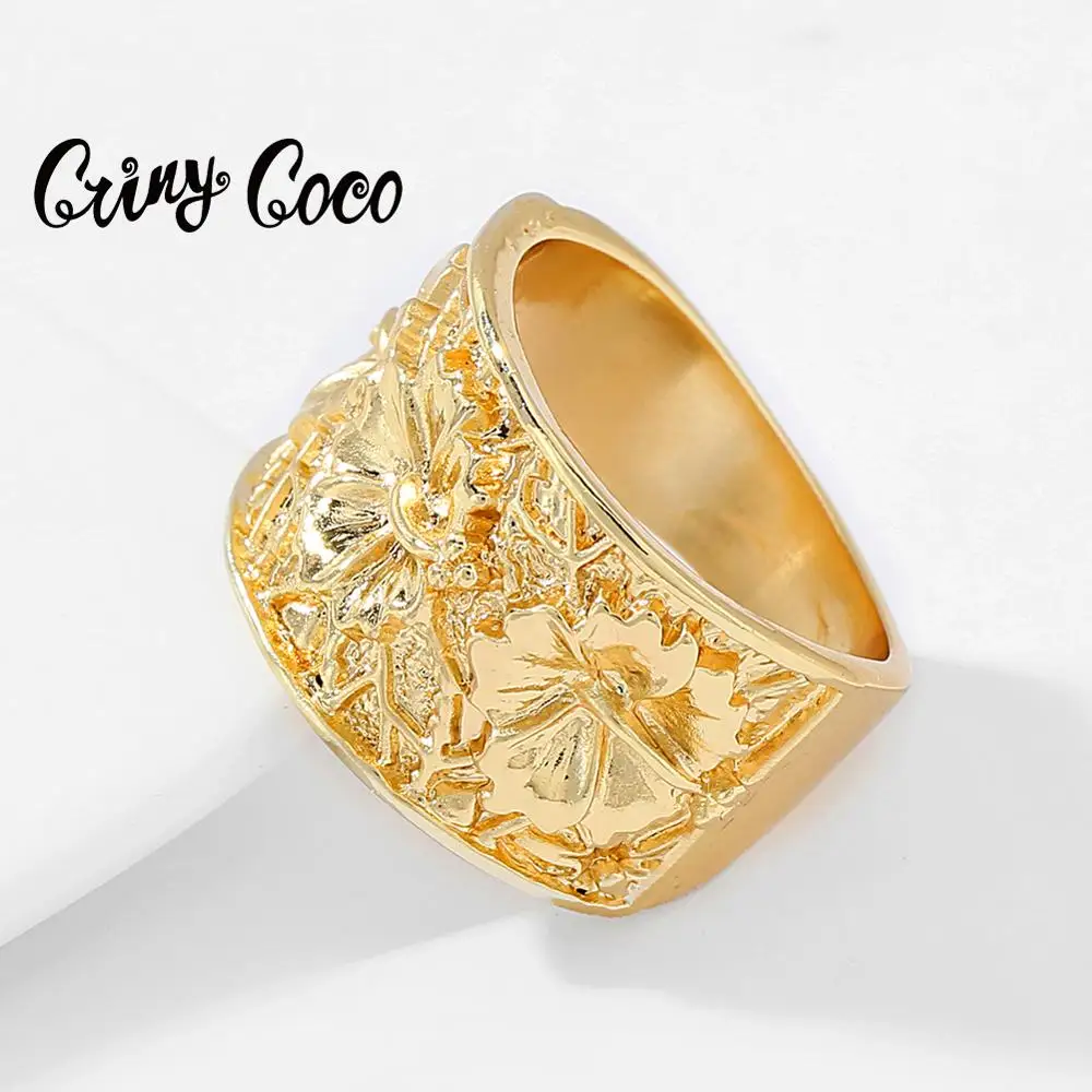 

SophiaXuan Fashion Hibiscus Ring Trendy Gothic Zircon Flower Rings Gold Plated Jewelry Valentines Day Gifts Jewellery for Women