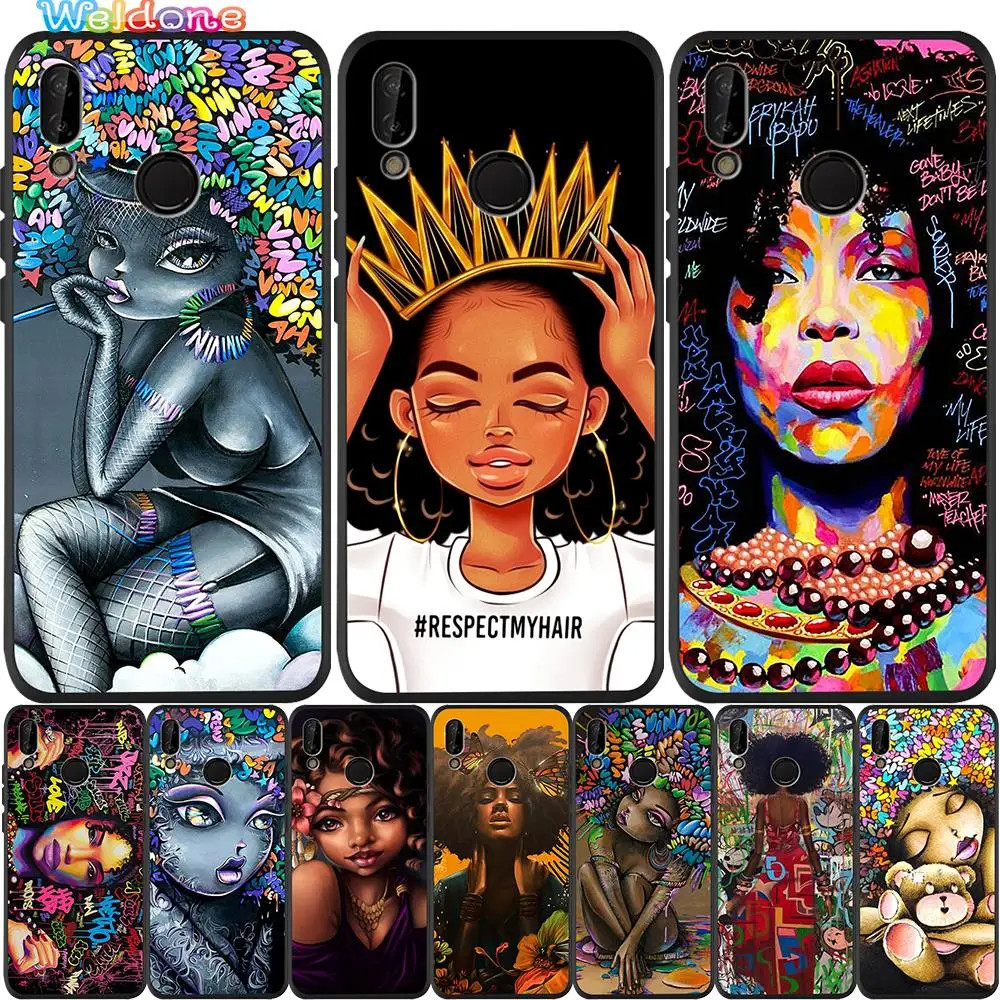 Модный черный чехол для телефона с афро граффити девочек huawei honor 8 9 10 Lite 9X20 Pro P