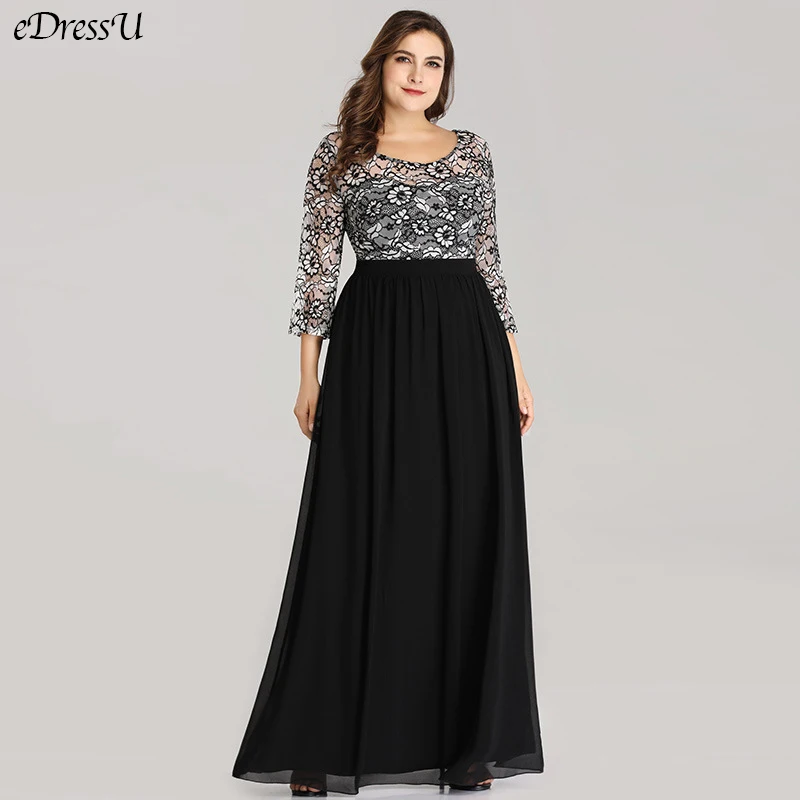 Цветочное кружевное вечернее платье женское макси с круглым вырезом для