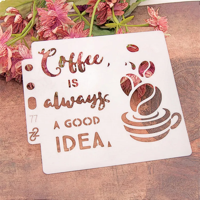 

Трафареты с принтом кофе на десерт, трафареты с распылителем, Пластиковая форма, щит «сделай сам», украшение торта, печатная кружевная линей...