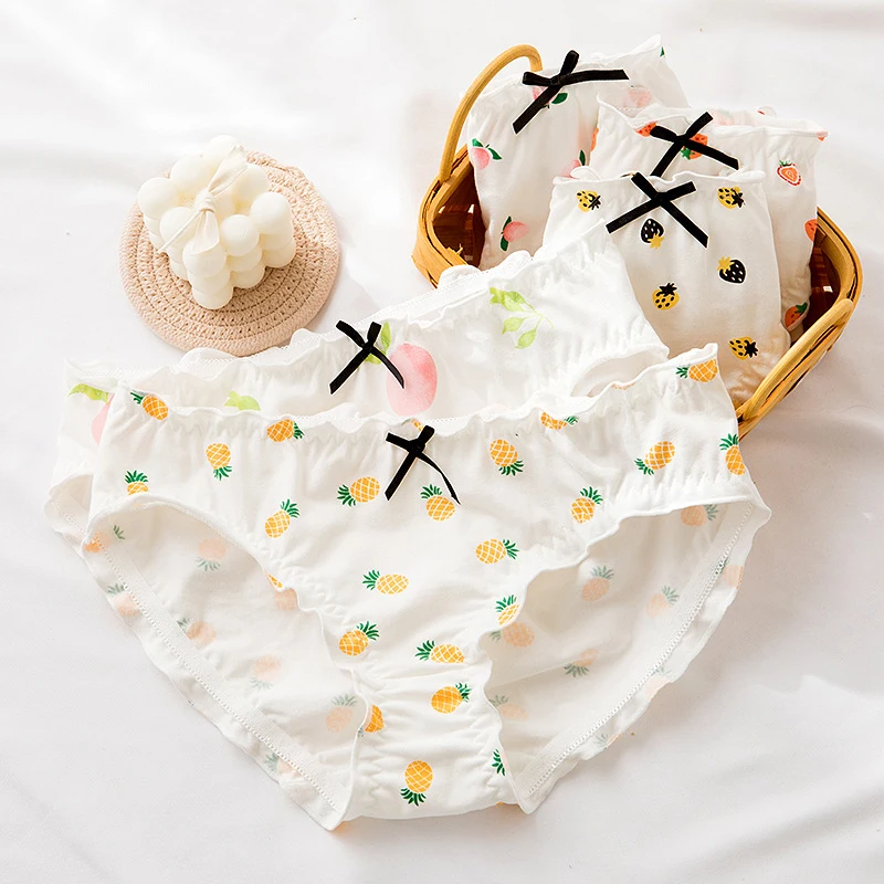 

Girls Underwear Soft Antibacterial Cotton Underwear Women 1 Piece Cute Wood Ear Mid-waist Sexy Briefs Seamless Fruit Underwear