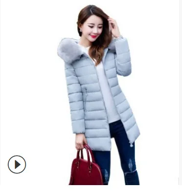 

Women Winter Coat Long Cotton Parkas Casual Cotton Hooded Jacket Fur Collar Slimming Coat Thick Warm Female Coat