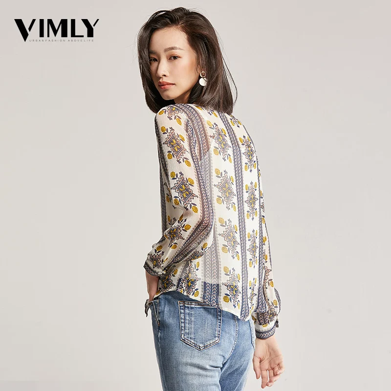 Vimly женская элегантная шифоновая блузка с принтом весна-осень женские прозрачные