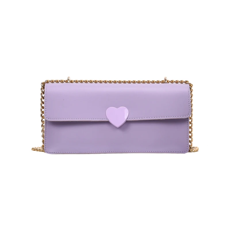 

2020 Women Summer Candy Color Flap PU Leather Chain Shoulder Bag Heart Luxury Handbags Women Designer Bag AXUKES