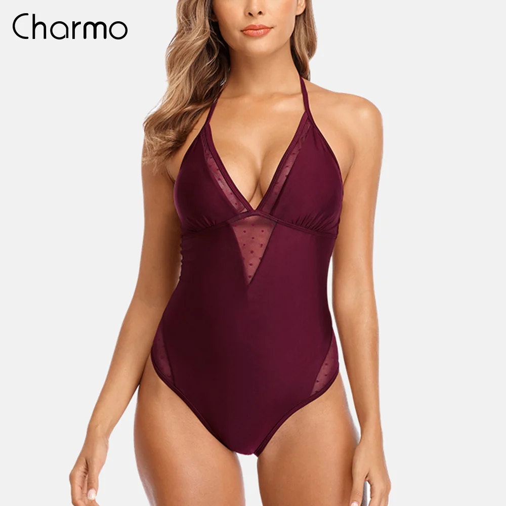 

Женский слитный купальник-монокини Charmo, с открытой спиной и v-образным вырезом, сексуальный купальник с глубоким v-образным вырезом, пляжная ...