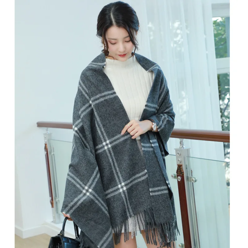 

Wool scarf female winter student cute girl scarf warm plaid shawl dual-use long fashion scarves embroidery printing