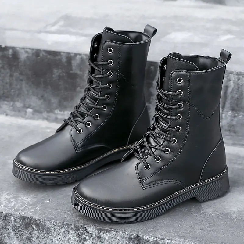 

Black High Top Mens Martin Boots Leather Couple Shoes Punk Classic Men Motorcycles Boots High Ankle Men's Boots botines hombre