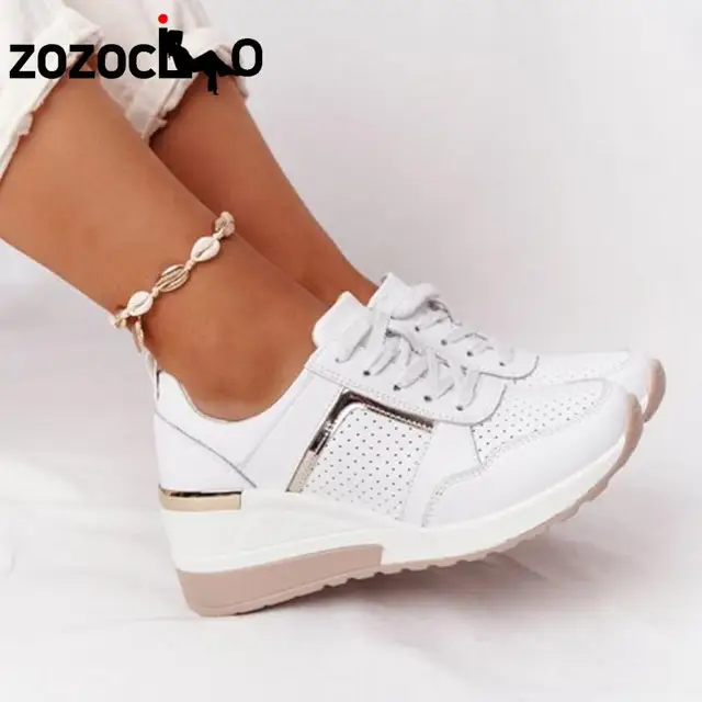 2022 Women Wedges Sneakers Lace-Up Breathable Sports Shoes Casual Platform Female Footwear Ladies Vulcanized Shoes Zapatillas 2