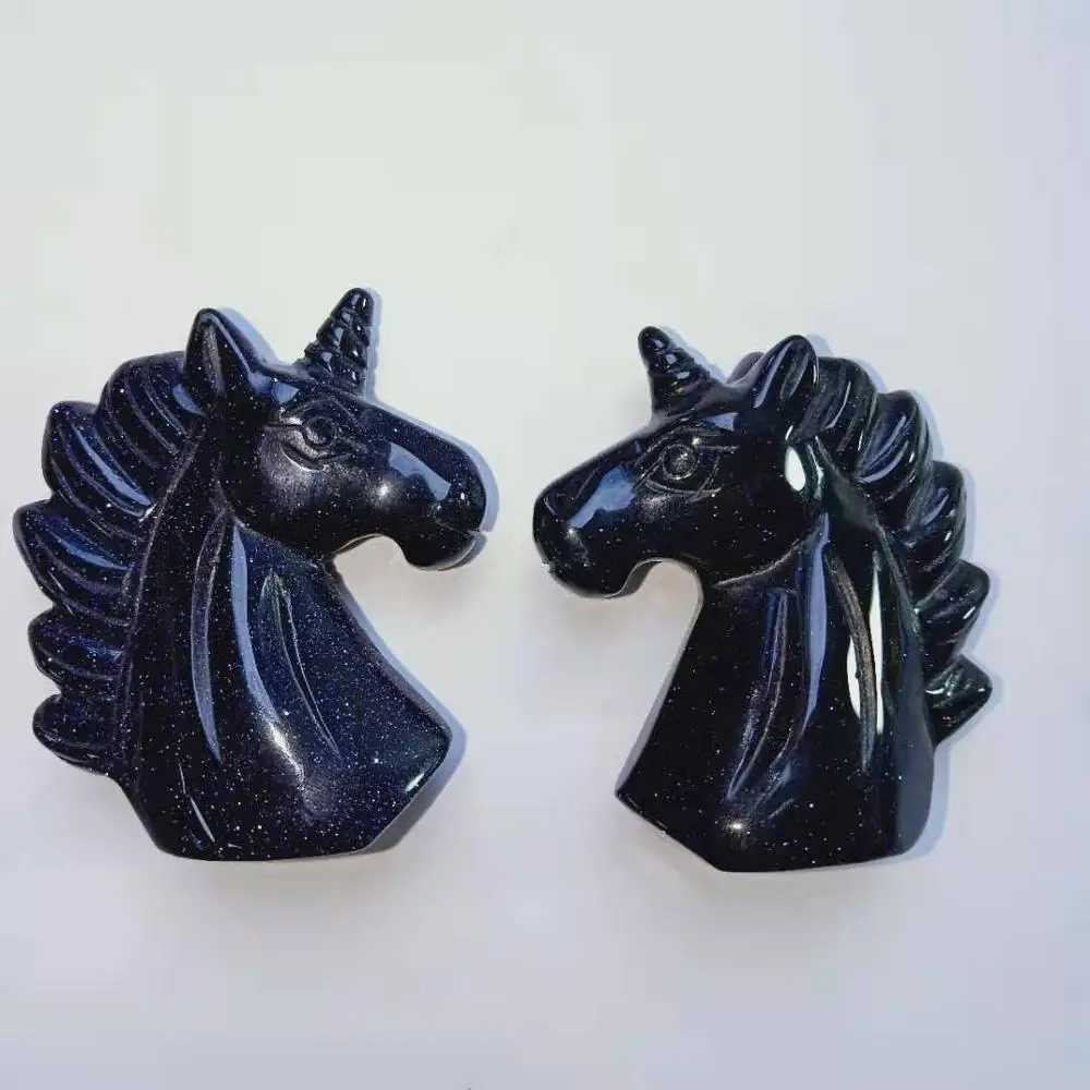 Blue Goldsand Stone High Quality 2.5inches Various Gemstone Unicorns Shape Crystal Cute Animal Hand Polished Feng Shui For Gift& Home Decor WYQ - Цвет: Blue Goldsand Stone