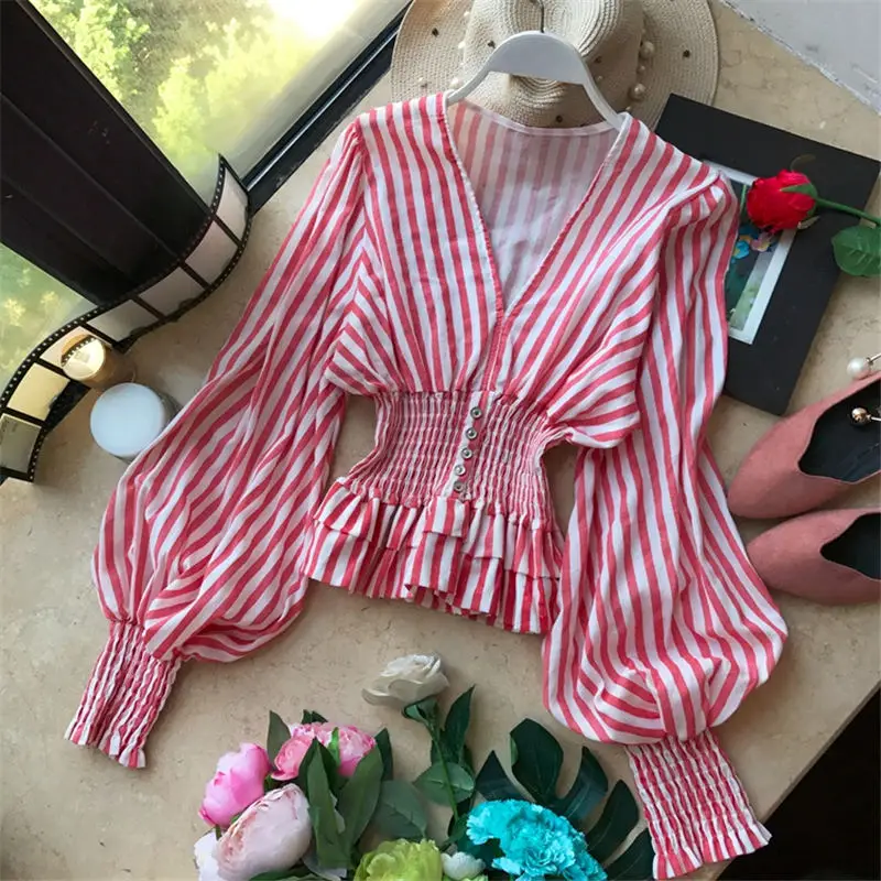 Военно-морского флота в полоску с рукавом-фонариком и Сексуальная Блузка