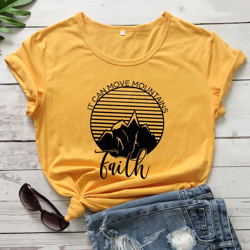 Женская футболка с надписью It Can Move Mountains Faith стильная повседневная рисунком в