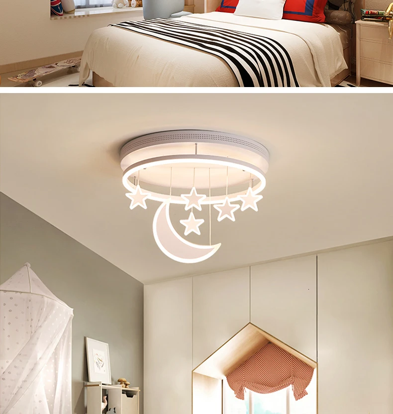 Chandelierrec, современный светодиодный потолочный светильник для детской комнаты, AC85~ 265 В, домашнее освещение, Светильники для детской спальни, потолочная лампа с Луной и звездой