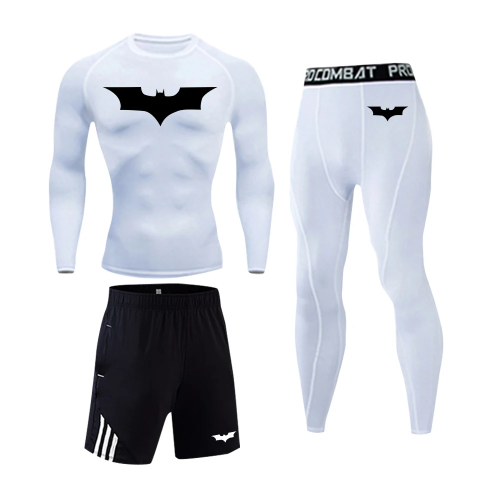 

New Mens Compression Running Tights Set Gym Workout Fitness Training Tracksuit Long Sleeve Shirts Badminton Football Sport Suit
