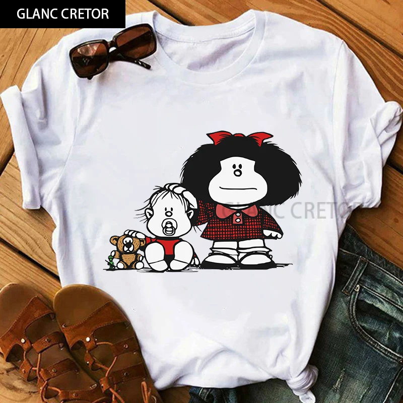 Футболка Mafalda с милым мультяшным принтом в стиле Харадзюку женские топы коротким