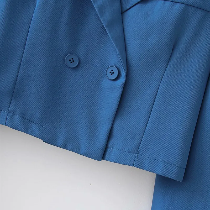 

PUWD Casual Women V Neck Double Breasted Jacket 2021 Spring-autumn Fashion Ladies High Street Coat Female Solid Color Short Top