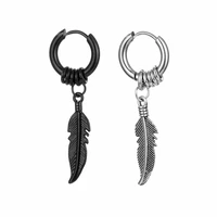feather stud earrings punk rock hip hop style for women men high quality stainless steel earrings fashion jewelry gifts