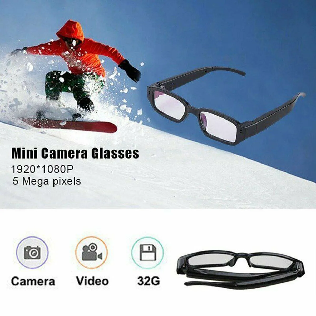 

1080P HD Portable Mini Camera Glasses Eyeglass DVR Video Recorder NVR Records HD Micro Camera Glasses Black