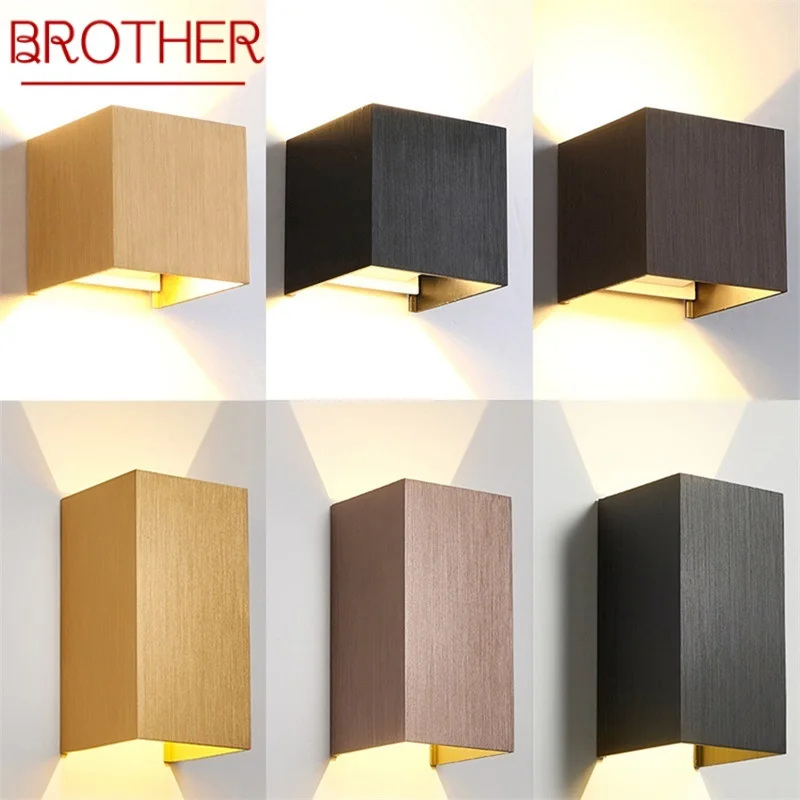 

BROTHER Outdoor Wall Light Fixture Aluminum LED Brushed Square Sconces Waterproof Creative Decorative For Bedroom Living Room