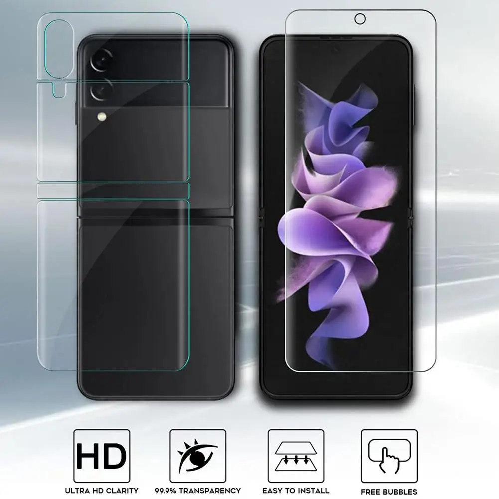 

4 в 1 мягкая прозрачная пленка для Samsung Galaxy Z Flip 3 5G TPU Передняя Задняя Защитная пленка ультратонкая HD для Galaxy Z Flip3