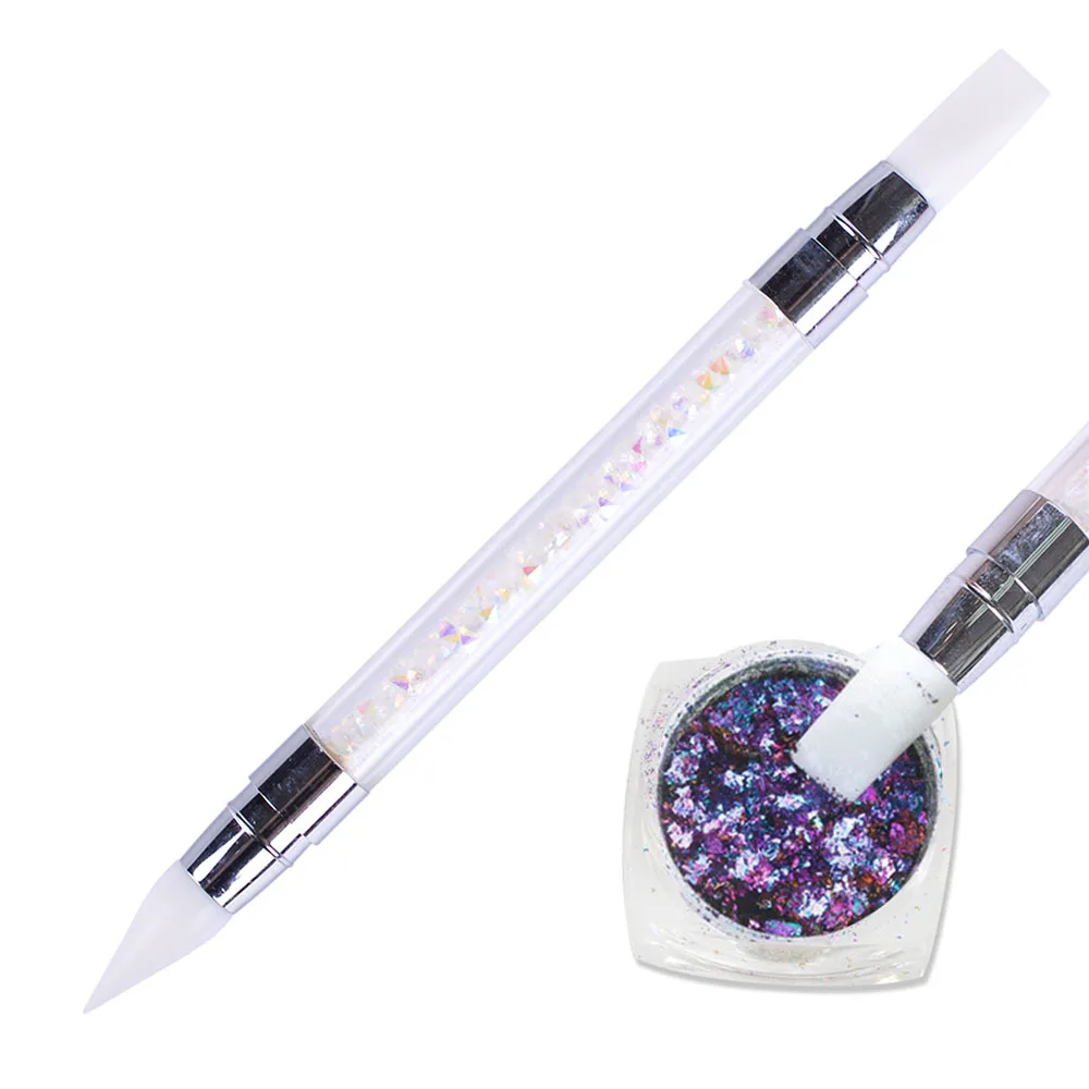 

Nail Art Silicone Sculpture Double End Pen Dual Shine Rose Gold Mirror Chrome Manicure Pointing Brush Nail Tips Tool