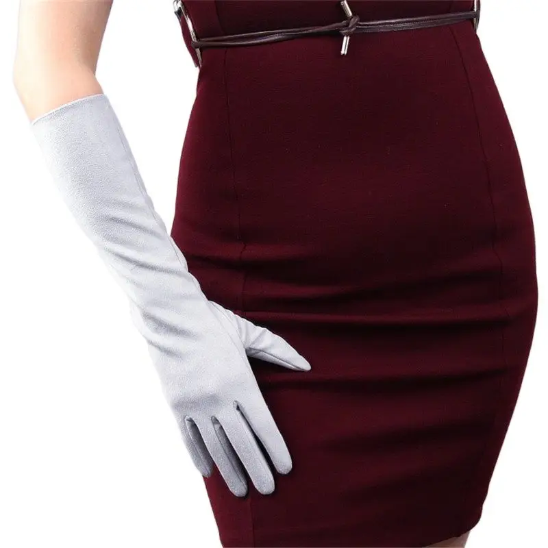 

Длинные замшевые перчатки 40 см, серебристые светильник-серые, матовые, шлифованные, из искусственной замши, овчины, женские, бесплатная дост...