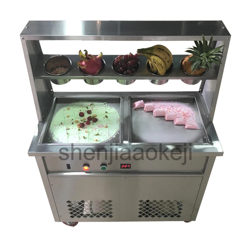 

220V 110V Stainless Steel Double pan Fried Ice Cream Maker Fried yogurt machine fry ice cream roll machine 1pc